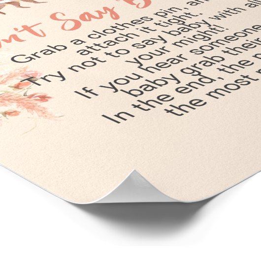 Zeg niet baby boho safari roze pampasgras poster (Hoek)