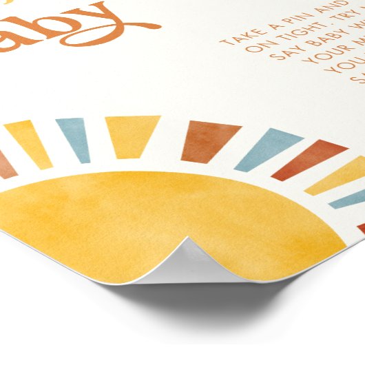 Zeg niet Baby Boho Sun Baby shower Game Sign Poster (Hoek)