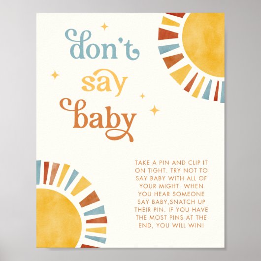 Zeg niet Baby Boho Sun Baby shower Game Sign Poster (Voorkant)