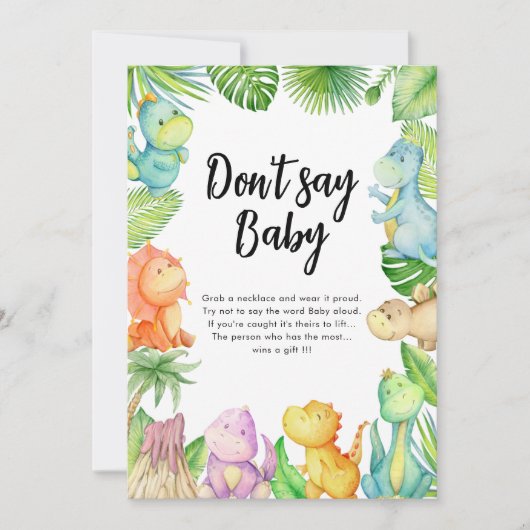 Zeg niet baby Dinosaur Baby shower Game Kaart (Voorkant)