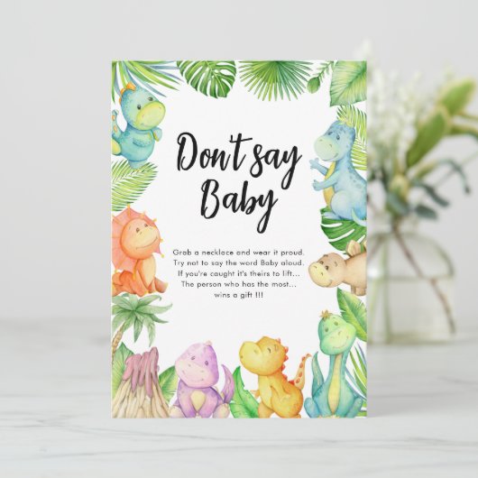 Zeg niet baby Dinosaur Baby shower Game Kaart (Staand voorkant)