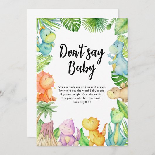 Zeg niet baby Dinosaur Baby shower Game Kaart (Voorkant / Achterkant)