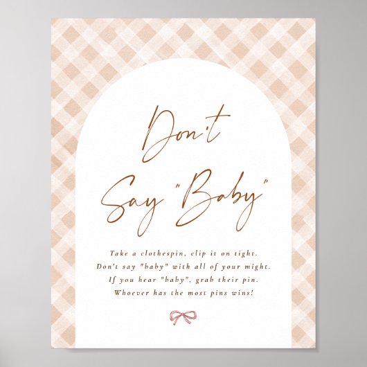Zeg niet Baby Gingham Cutie Pie Baby shower Sign Poster (Voorkant)