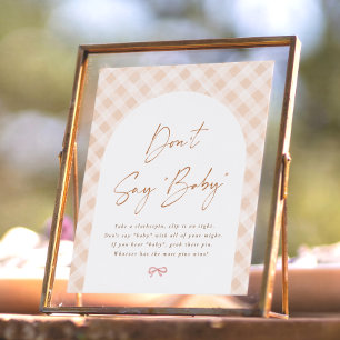 Zeg niet Baby Gingham Lief Poppetje Baby Shower Bo Poster