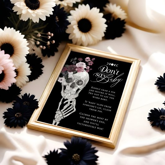 Zeg niet Baby Gothic Floral Skull Baby shower Poster
