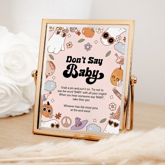 Zeg niet Baby Groovy Halloween Ghost Baby shower Poster