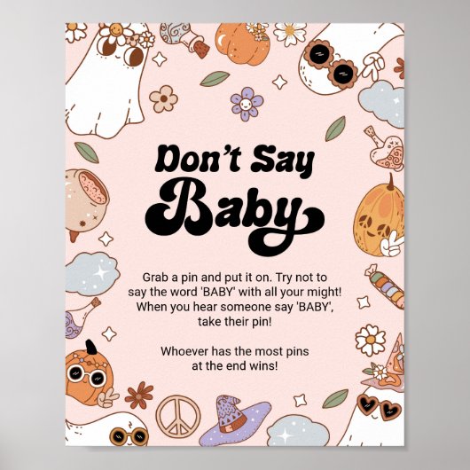 Zeg niet Baby Groovy Halloween Ghost Baby shower Poster (Voorkant)