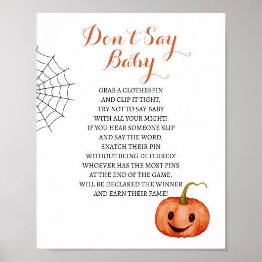 Zeg niet Baby Halloween Baby shower Game Poster (Voorkant)