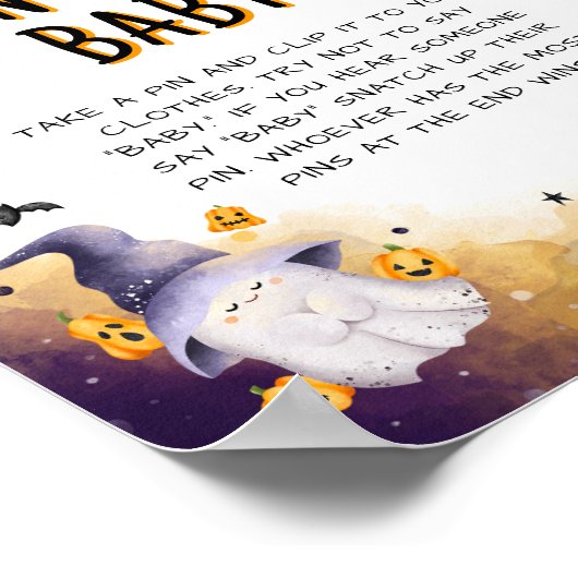 Zeg niet Baby Halloween Baby shower Game Sign Poster (Hoek)