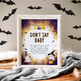 Zeg niet Baby Halloween Baby shower Game Sign Poster