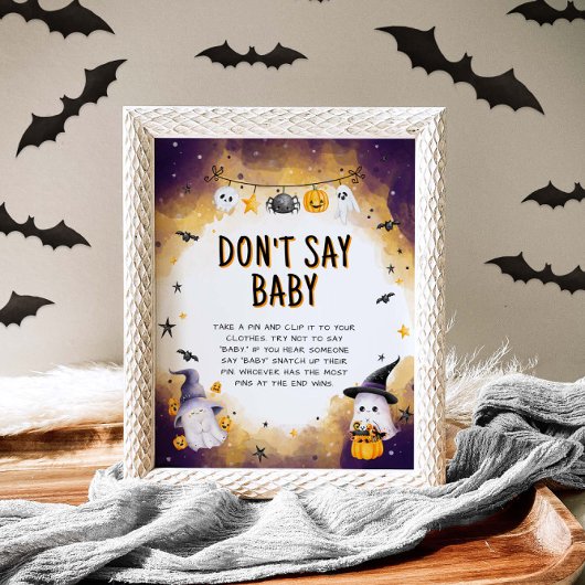 Zeg niet Baby Halloween Baby shower Game Sign Poster