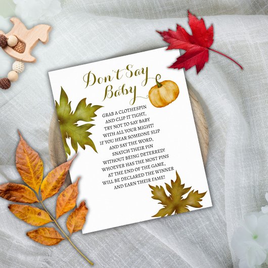 Zeg niet Baby Herfst pompoen Baby shower spel Poster