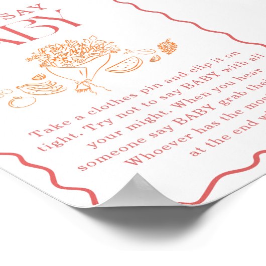 Zeg niet Baby, lokaal geteeld Baby shower spel Poster (Hoek)