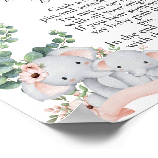 Zeg niet baby Olifant Roze Ballon Eucalyptus Poster (Hoek)