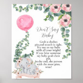 Zeg niet baby Olifant Roze Ballon Eucalyptus Poster (Voorkant)