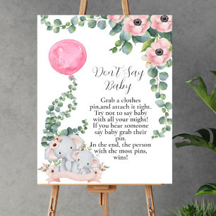 Zeg niet baby Olifant Roze Ballon Eucalyptus Poster
