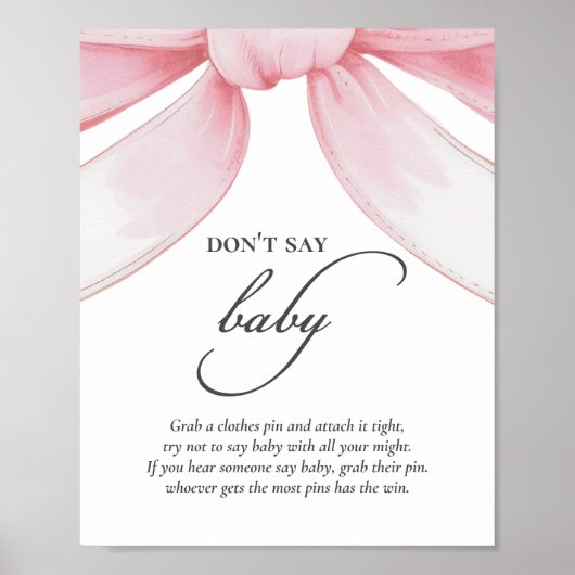 Zeg niet Baby Pink Bow Baby shower Poster (Voorkant)