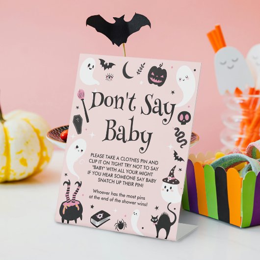 Zeg niet Baby Pink Halloween Baby shower spel Reclamebord Met Voetstuk