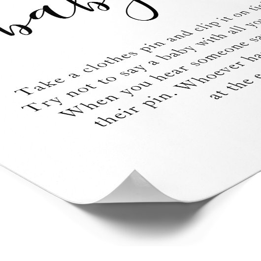 Zeg niet Baby shower spel teken Poster (Hoek)