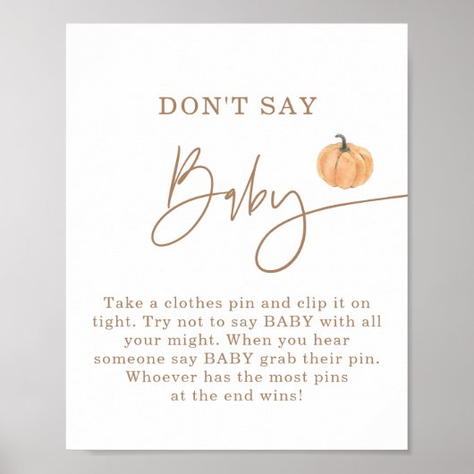 Zeg niet Baby spel, Herfst pompoen Baby shower Poster (Voorkant)