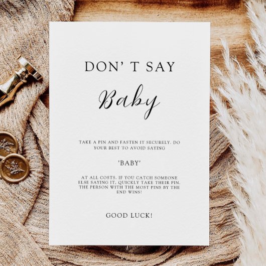 Zeg niet Baby spel, minimalistisch Baby shower tek Kaart