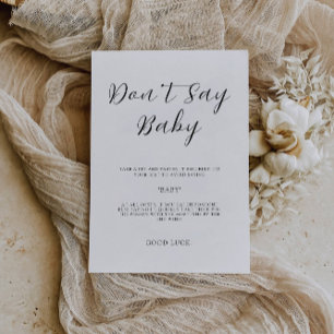 Zeg niet Baby spel, minimalistisch Baby shower tek Kaart