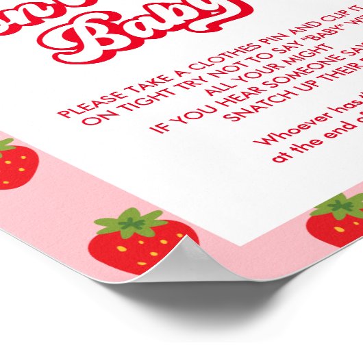 Zeg niet Baby Strawberry Baby shower Game Poster (Hoek)