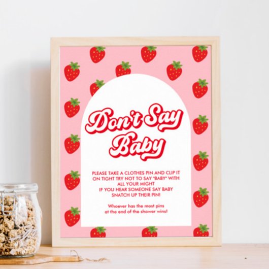 Zeg niet Baby Strawberry Baby shower Game Poster
