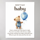 Zeg niet Baby Teddy Bear Baby Boy Shower Game Poster (Voorkant)