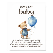 Zeg niet Baby Teddy Bear Baby Boy Shower Game