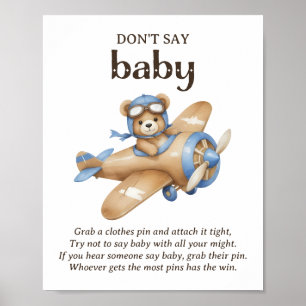 Zeg niet Baby Teddy Bear Pilot Baby shower Game Poster