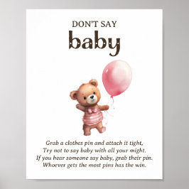 Zeg niet Baby teddybeer meisje Baby shower spel Poster