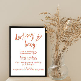 Zeg niet baby teken boho schattig hart terracotta poster