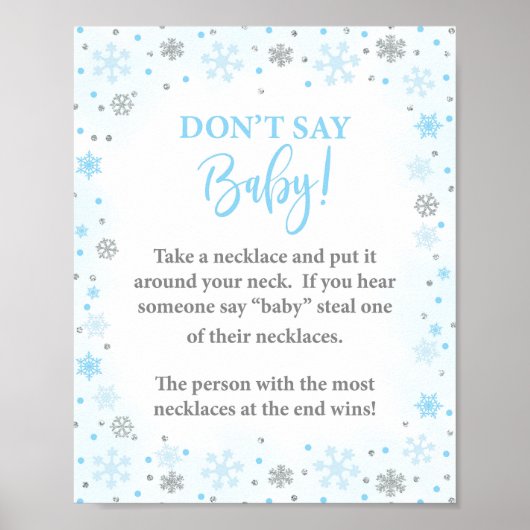 Zeg niet Baby Winter Blauw Douche Game Sign Poster (Voorkant)
