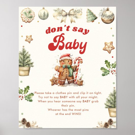 Zeg niet Baby Winter Christmas Baby shower Game Poster (Voorkant)