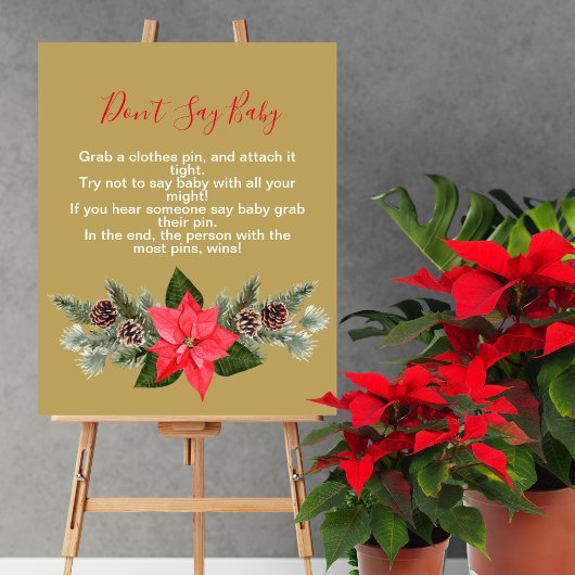 Zeg niet baby Winter Red Poinsettia Pinecone Poster