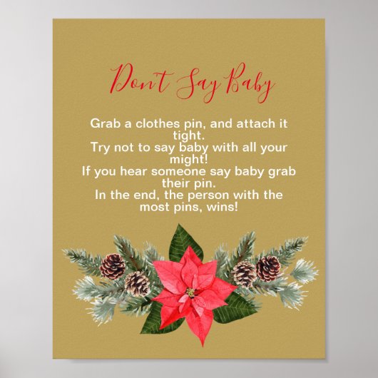 Zeg niet baby Winter Red Poinsettia Pinecone Poster (Voorkant)