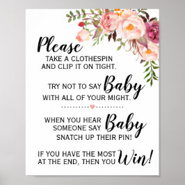 Zeg niet dat baby baby shower roze bloemen teken poster