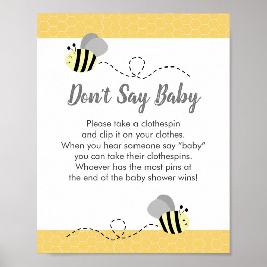 Zeg niet dat Baby-Bumble Bee Baby shower Game Poster (Voorkant)