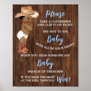 Zeg niet dat Baby Clothespin AA Cowboy Shower Game Poster