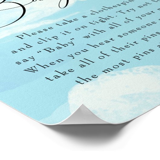 Zeg niet dat Baby game Sky Clouds Blue Baby shower Poster (Hoek)