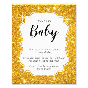 Zeg niet dat Baby Gold Baby shower Game Sign Foto Afdruk