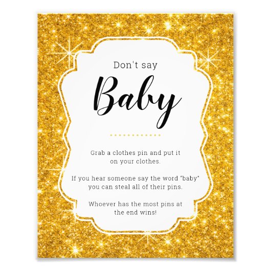 Zeg niet dat Baby Gold Baby shower Game Sign Foto Afdruk (Voorkant)