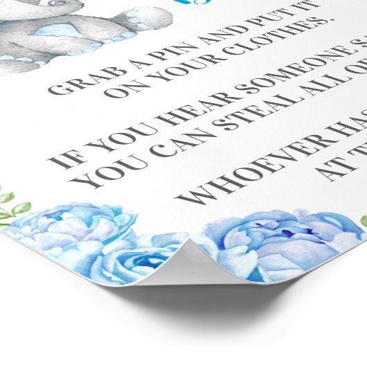 Zeg niet dat Baby Pin Game Elephant Baby Boy Showe Poster (Hoek)