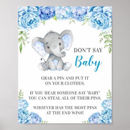 Zeg niet dat Baby Pin Game Elephant Baby Boy Showe Poster (Voorkant)