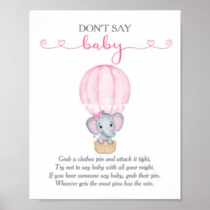 Zeg niet dat Baby roze olifant Baby shower spel Poster