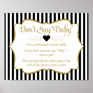 Zeg niet dat Baby shower Game Black Gold neutraal  Poster