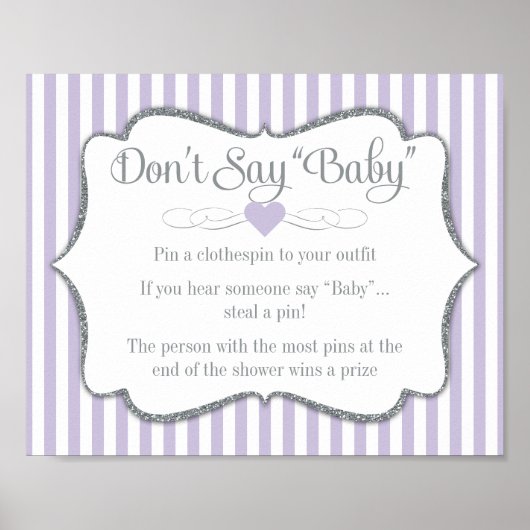 Zeg niet dat Baby shower game Lavender Lila grijs  Poster (Voorkant)