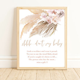 Zeg niet dat baby shower game pampas gras boho is poster