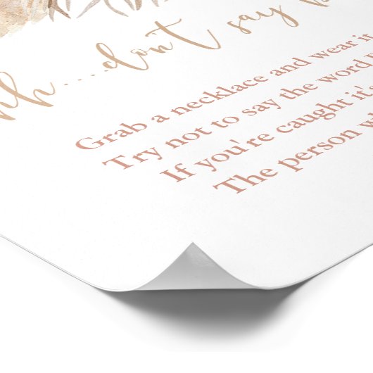 Zeg niet dat baby shower game pampas gras boho is poster (Hoek)